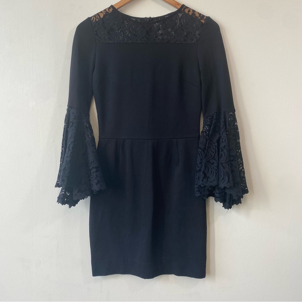 Aqua Black Dress with Lace Bell Sleeves